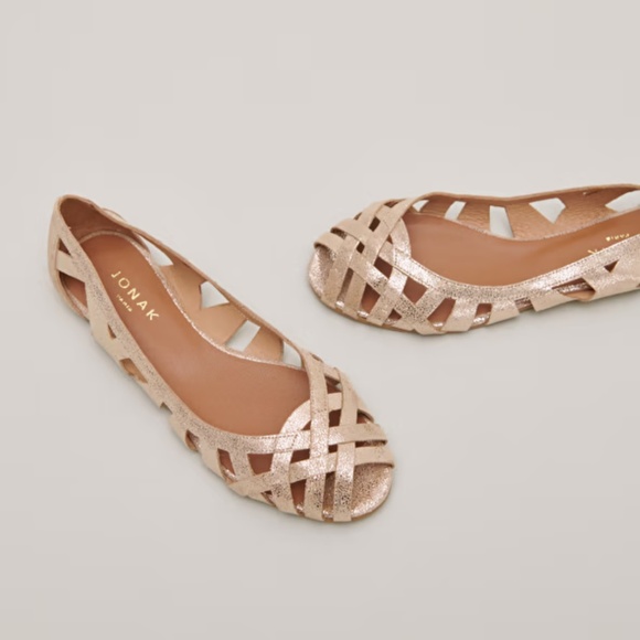 Jonak Deray Ballerines Ajourées, Size 37, en Croûte Laminée Platine (Platinum) - Picture 6 of 15